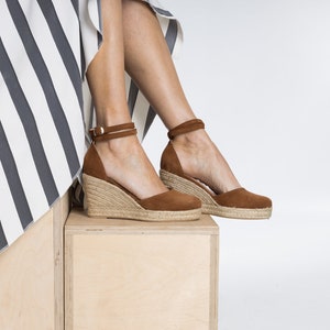 Aria Espadrilles Caramel Cafe Suede Leather Handmade