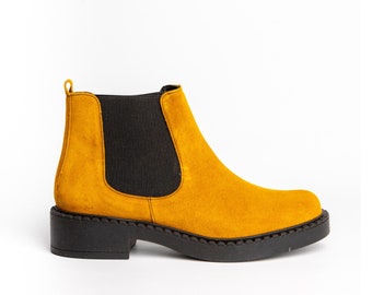 Yellow Suede Leather CHELSEA BOOTS /mustard ankle women boots /Leather Handmade Ankle Boots / / boots for every day/