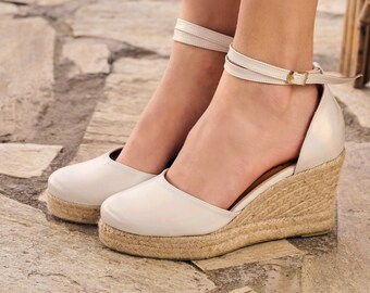 Aria Espadrilles white espadrilles wedge with ankle strap/ wedding espadrilles last pair 37