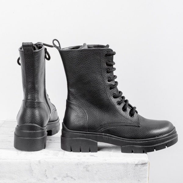 women's black biker boots