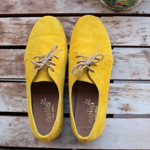 The Oxford Shoes  Yellow Leather Oxford Woman Shoes  Handmade Shoes Close Shoes Tie Shoes Flats Shoes