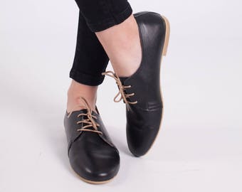 Black Oxford Woman Shoes/Black Leather Shoes/Leather Shoes/Oxford flat Shoes/Flat Shoes/Black Leather Shoes/Unique Shoes/Ties shoes