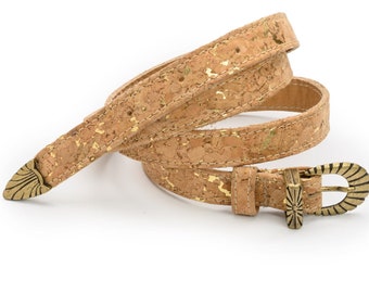 Cork Vegan Belt With Gold Flakes. Handmade in Greece