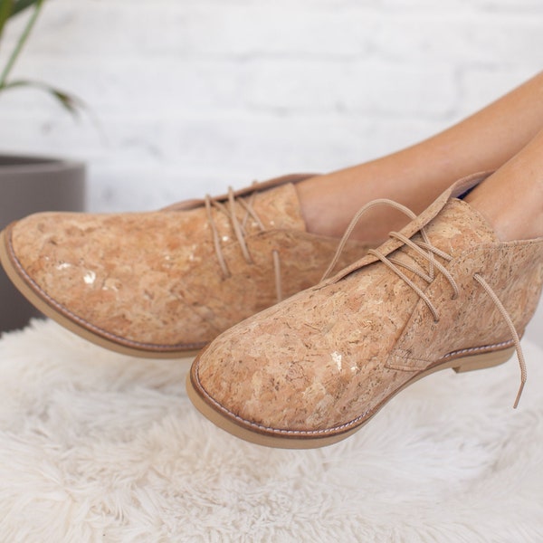 Women Shoes Vegan Handmade Boots By Cork with Gold Flakes Finalist ETSY Design Awards 2020