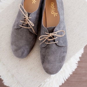 Gray Suede Womens Grey Oxford Shoes Toe Flats Handmade in Greece