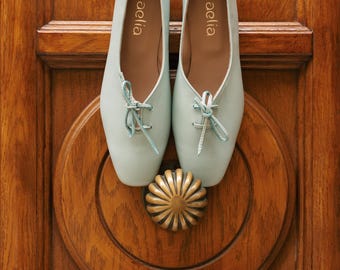 Light Blue  Leather Ballet Flats | Handmade Greek Shoes | Soft Leather Lace-Up Flats | Minimal Chic Everyday Shoes | Aelia
