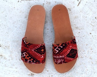 aelia greek sandals slippers with boho fabric