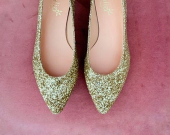 Gold Glitter Wedding Flats , Wedding Shoes Ballet Flats, Bridesmaid ,Bridal Shoes ,Bridal Flats ,Silver Shimmer