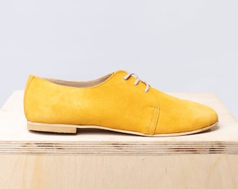 Woman Oxford flat shoes  in Bright Orange/\Yellow handmade in Greece.