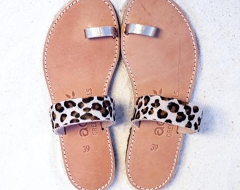 Aristocratic sandals/ Greek sandals / handmade/ leather/animal print /gold woman shoe