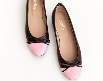 tow tone pink-brown ballet flats for Women | Handmade kiss Collection
