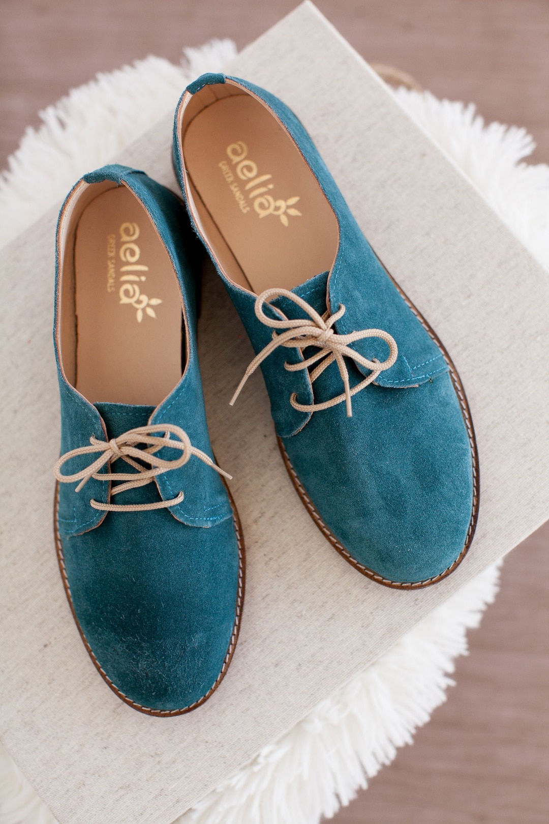AMSTERDAM SHOE CO Blue/Green Suede Leather Brogues Derby Shoes 11 Dirk Brogues Derby Blue Suede Leather Shoes For Men – The  main image 4