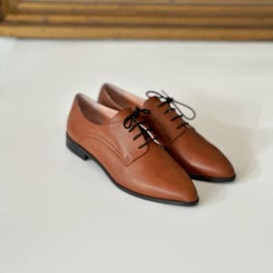 Women Brown Leather Oxfords , Brown Oxfords Shoes, Leather Flat Shoes , Formal shoes, Pointy Flats ,Big womens sizes, Handmade in Greece image 1