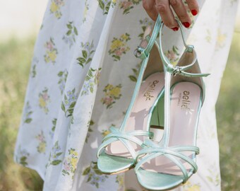 Sandalia Zapatos De Novia Verde Menta Sandalias De Tacón Bloque En