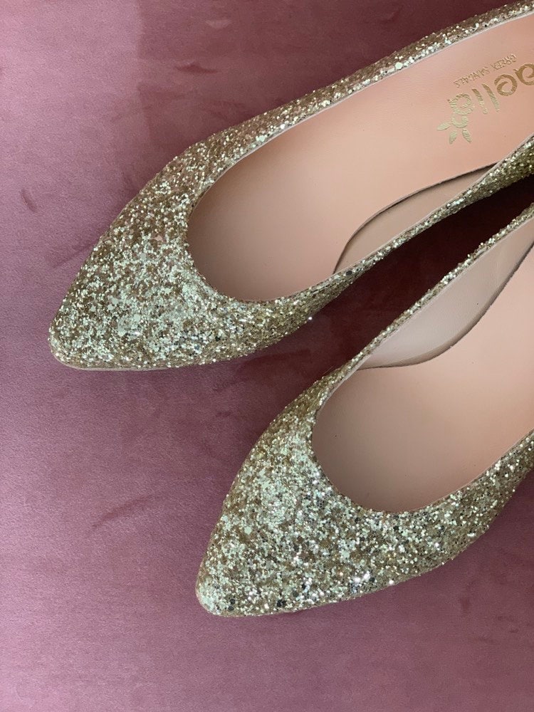 Gold Glitter Wedding Flats , Wedding Shoes Ballet Flats, Bridesmaid ...