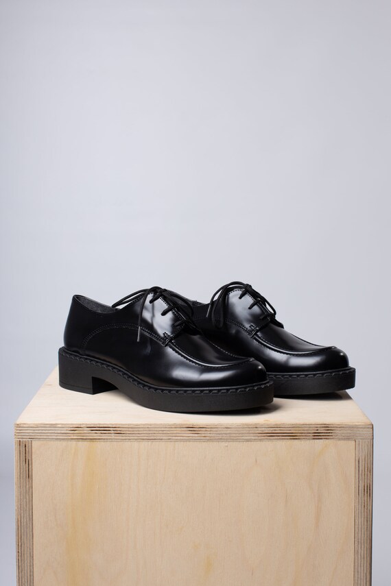 Vrouw Loafers met Veters Minny chunky veter platte schoenen in - Etsy België