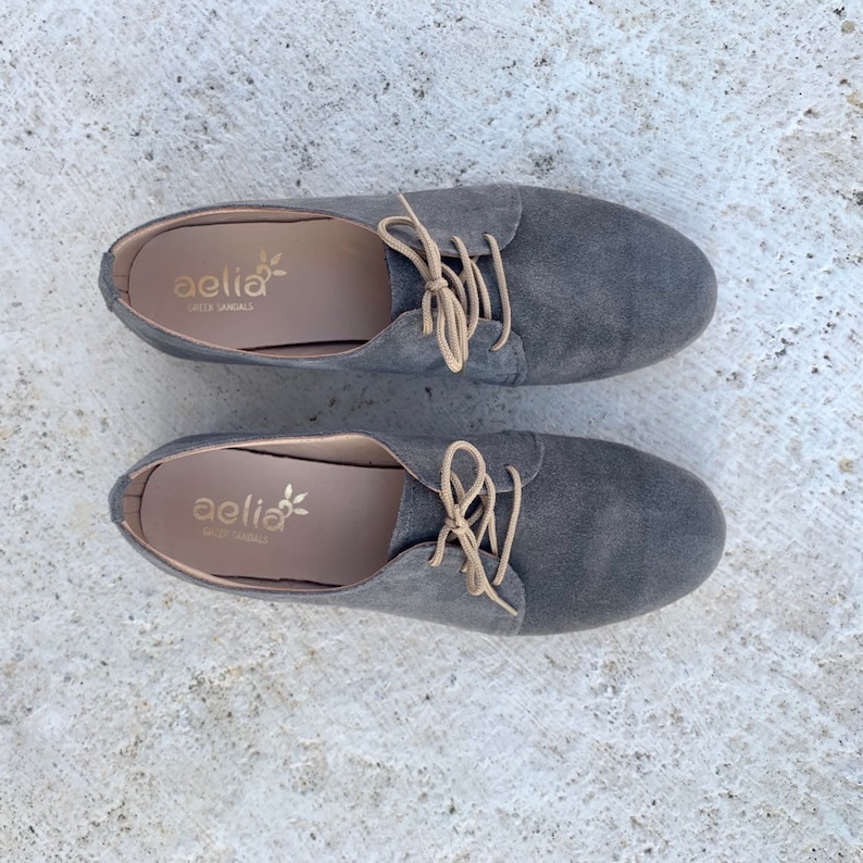 Gray Suede Womens Grey Oxford Shoes Toe Flats Handmade in Etsy