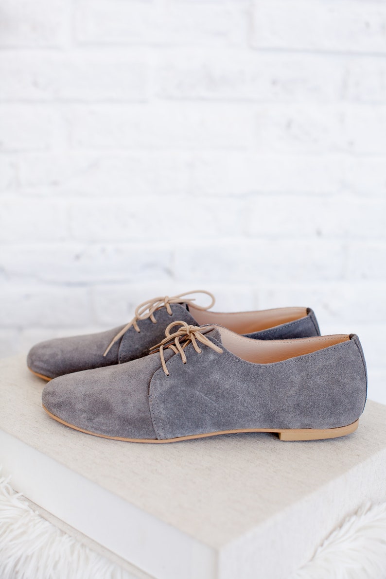 gray suede pointed toe flats