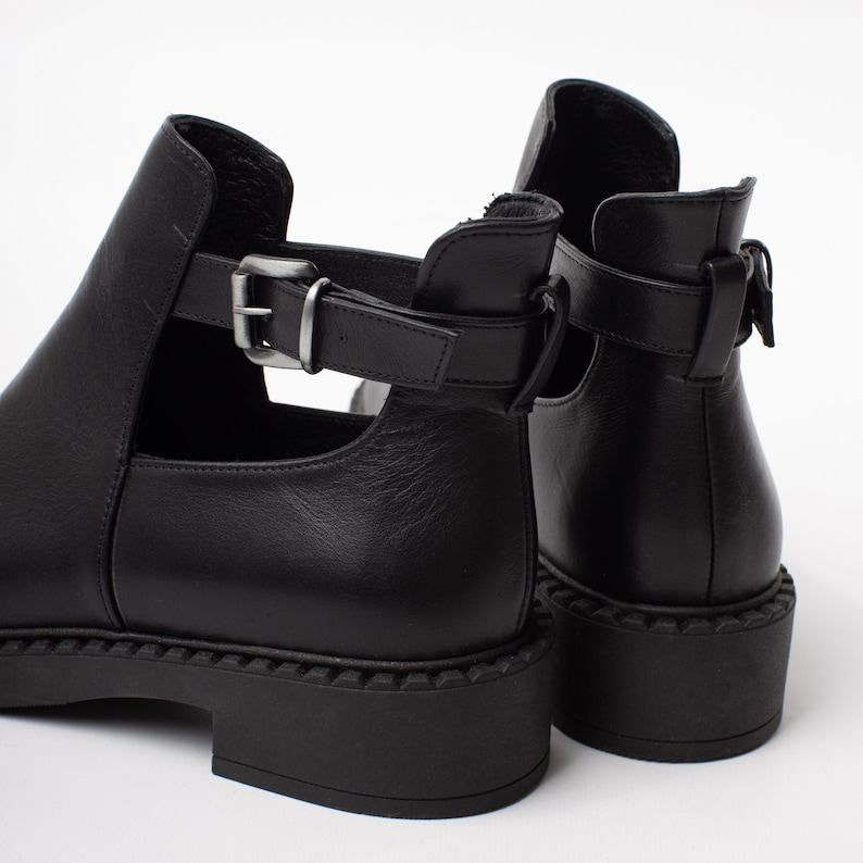 Black Leather Handmade Ankle Boots /Open Sides Ankle Booties with buckle / boots for every day/ black ankle boots with cuts image 9