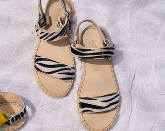 Women Soft Sandals with straps.Leather sandals,Comfy sandals , every day summer sandals ,made in greece ,zebra,