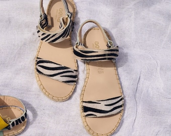 Greek Handmade Zebra Print Leather Sandals: Comfortable Summer Strappy Footwear for Women
