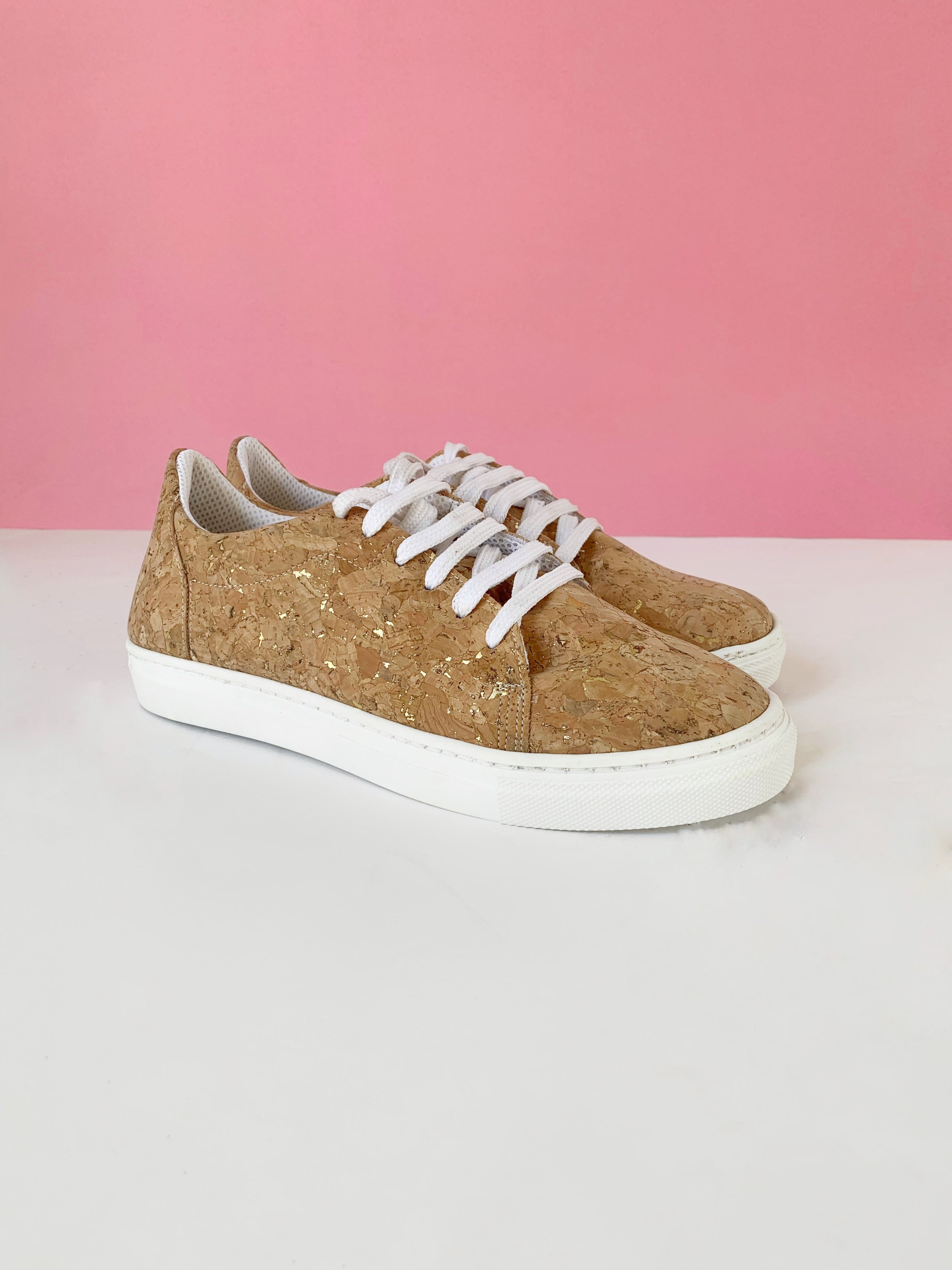 comfy vegan shoes on Vegan Cork Sneakers With Gold Flakes Handmade Etsy