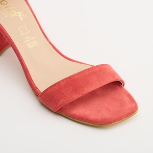 Medium Block Heel Sandals With Ankle Strap in Coral Suede - Etsy