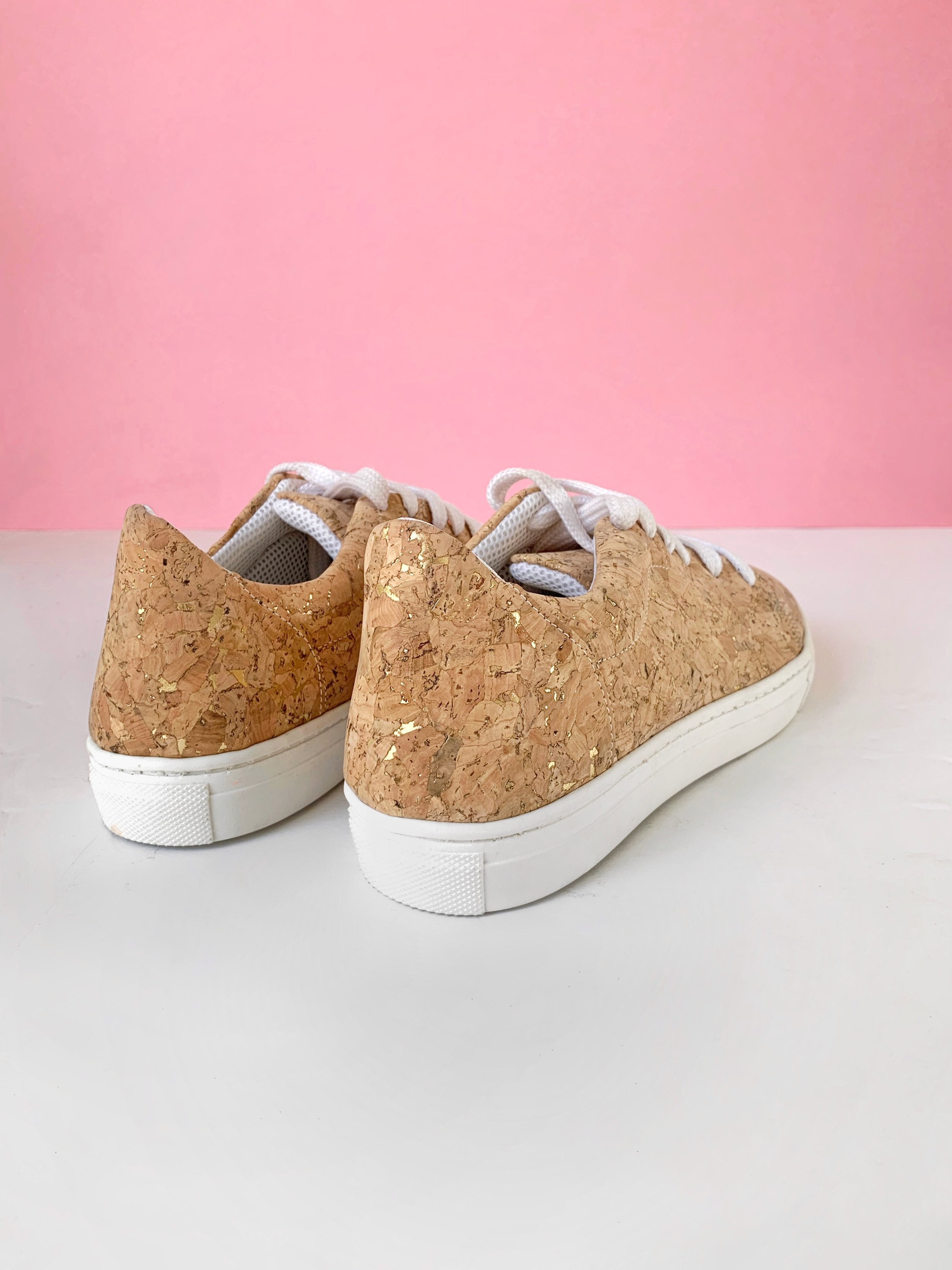 Vegan Cork Sneakers with Gold flakes , Handmade