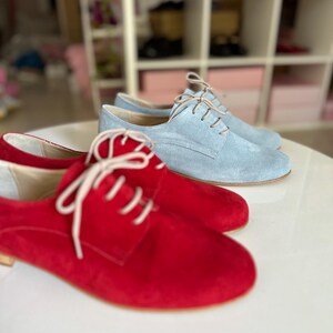 Custom made Suede Women. Leather Oxfords, Classic Shoes For Ladies, Flat Formal Shoes, Handmade Flat Leather Shoes, Elegant Oxfords Shoes red Oxford