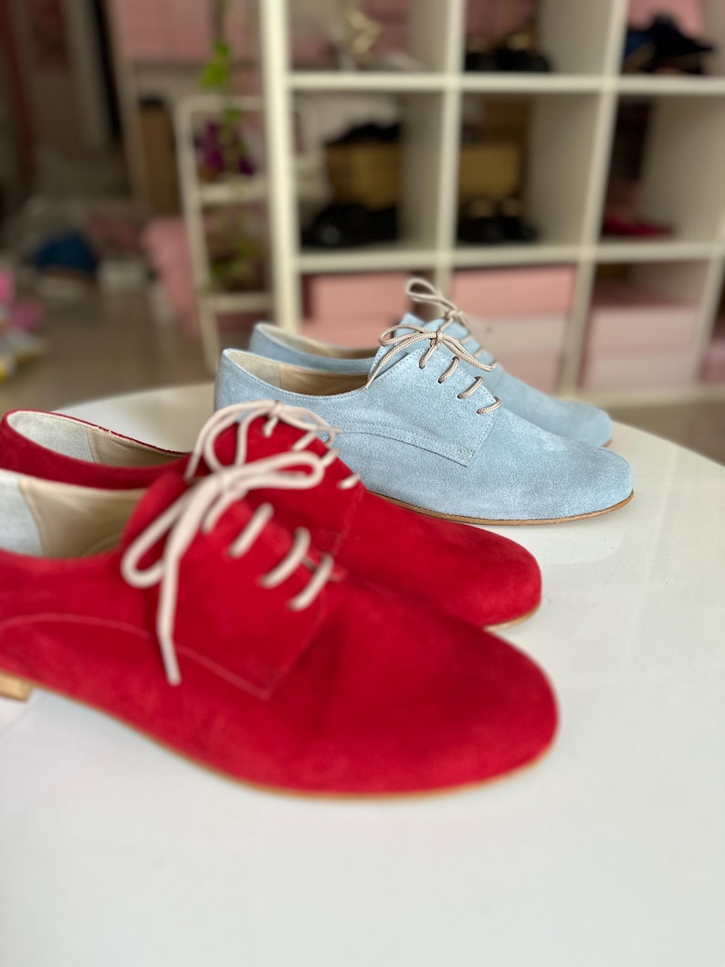 Custom made Suede Women. Leather Oxfords, Classic Shoes For Ladies, Flat Formal Shoes, Handmade Flat Leather Shoes, Elegant Oxfords Shoes red Oxford