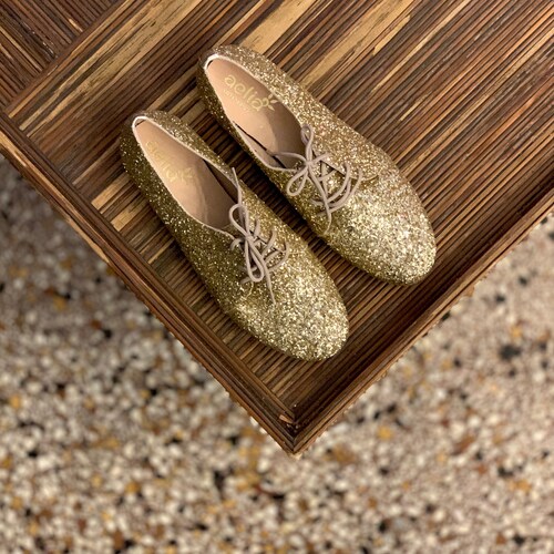 Gold Sparkle Party Flats Shoes, Oxford Gold Shoes