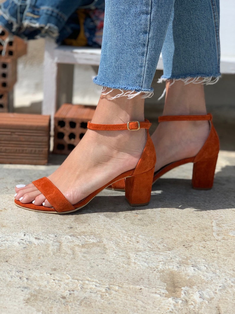Terracotta Ankle Strap Heel/ Barefoot Sandals medium heel Formal Heels image 4