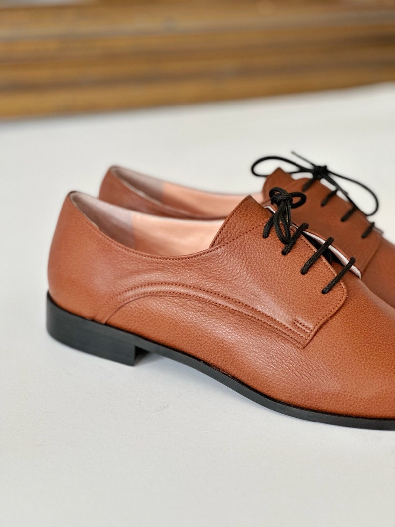 Women Brown Leather Oxfords , Brown Oxfords Shoes, Leather Flat Shoes , Formal shoes, Pointy Flats ,Big womens sizes, Handmade in Greece image 7