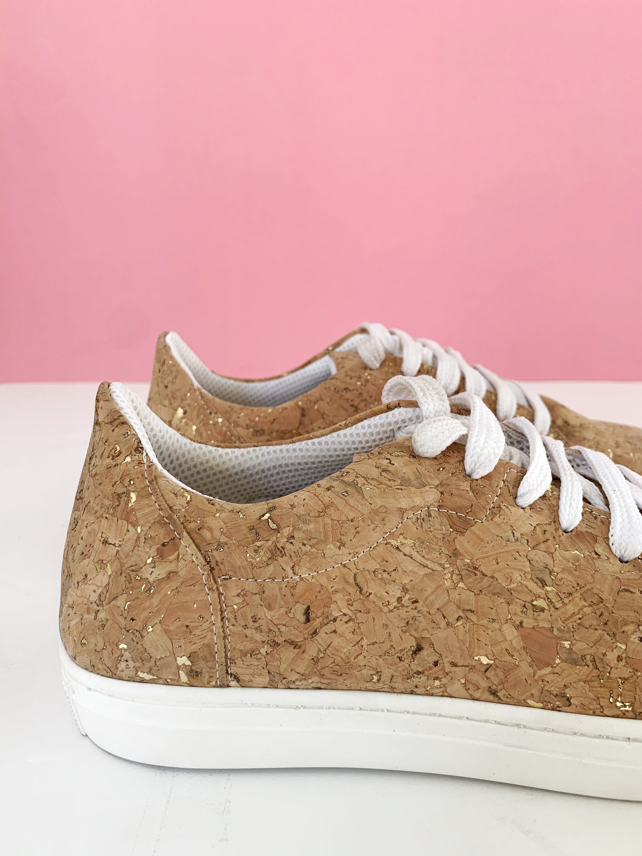 Vegan Cork Sneakers with Gold flakes , Handmade