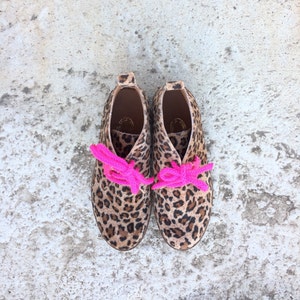 animal print vegan ankle boots/ leopard flat girl shoes/ handmade in Greece / fabric/ fuchsia /school shoes boots image 5