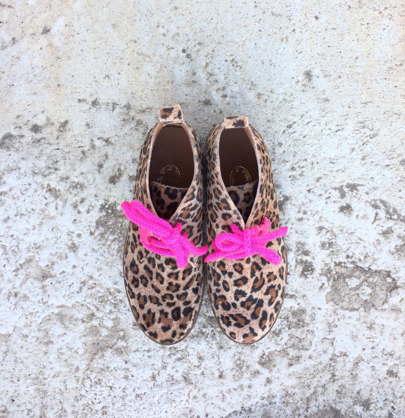 animal print vegan ankle boots/ leopard flat girl shoes/ handmade in Greece / fabric/ fuchsia /school shoes boots image 5