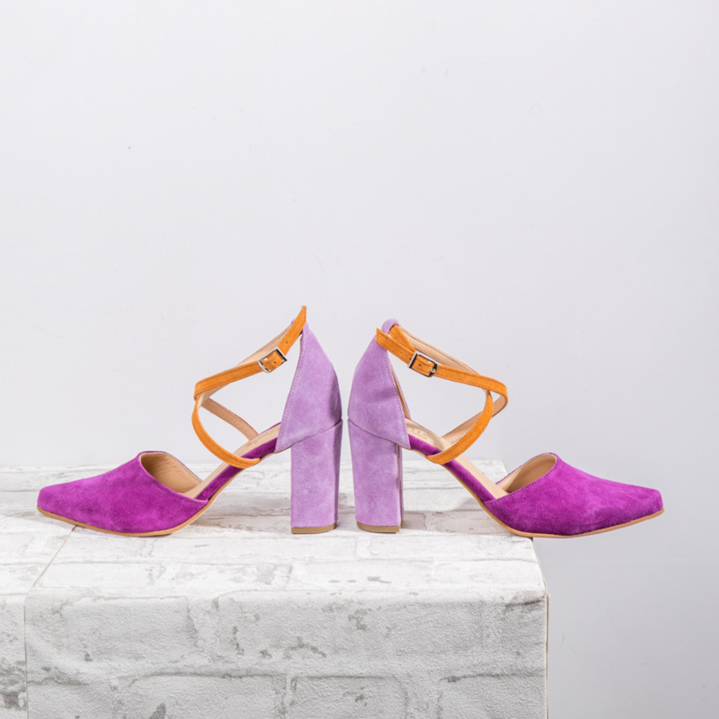Lilac block heel shoes store