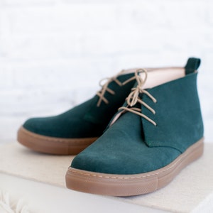 Dark Green Leather Shoes Handmade Aelia Sneakers Green Ankle Boots for Women image 7