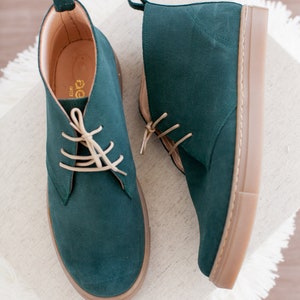 Dark Green Leather Shoes Handmade Aelia Sneakers Green Ankle Boots for Women image 5