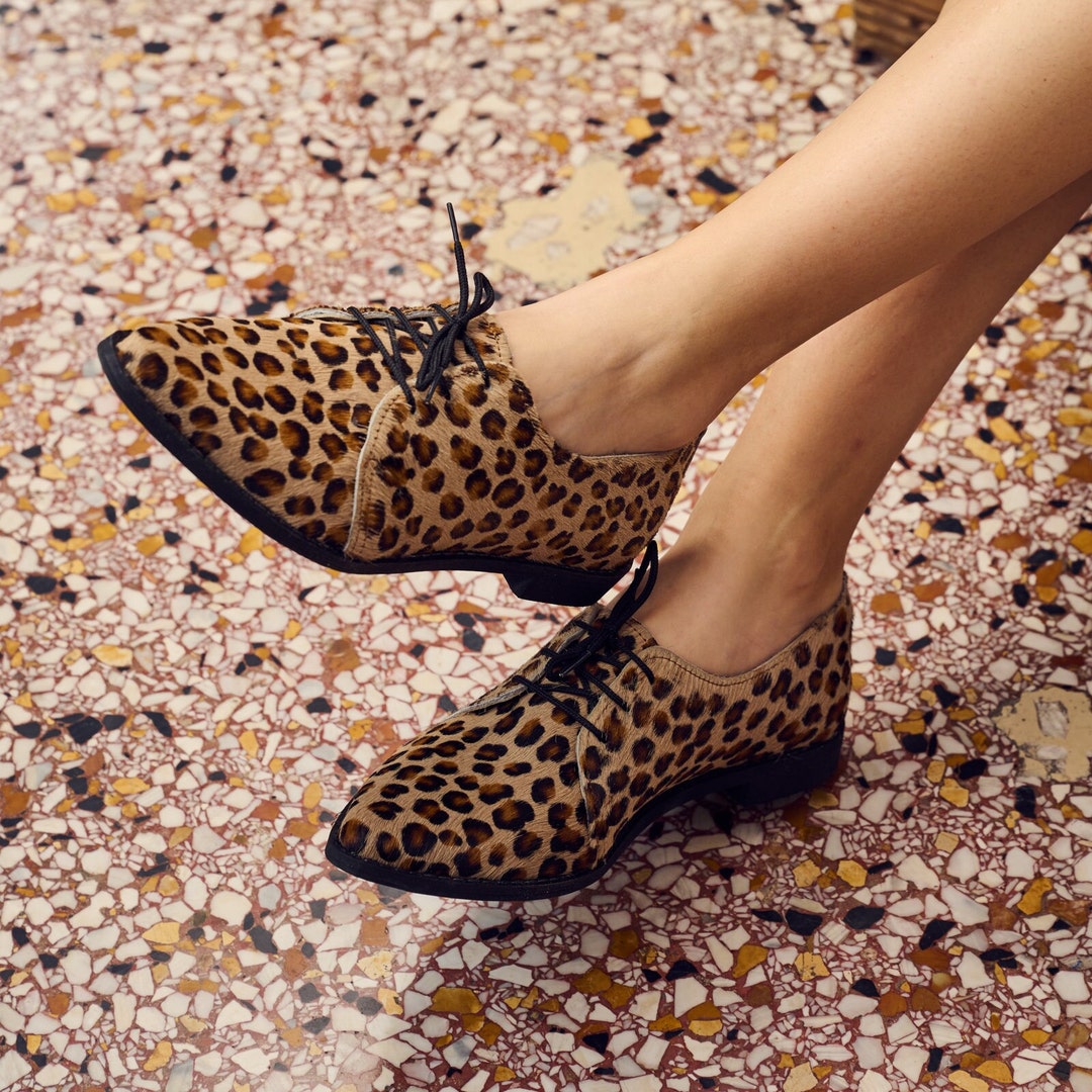 Leopard Animal Print Women Shoes. Unique Leather Women Shoes Made in