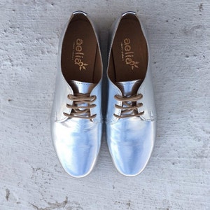 Leather Woman Shoes-Woman oxford leather shoes- Silver shoes-Flats Oxford shoes- Handmade shoes-woman shoesready to ship -Handmade Shoes