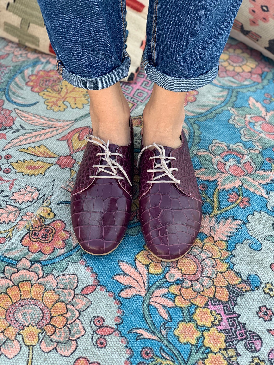 Leather Oxford Shoes in Burgundy. Classic oxford ladies shoes. Etsy
