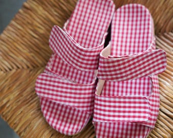 Red Vichy “Checka” Sandals – Adjustable Double Strap Sandals | Handmade in Greece,  soft comfort sandals