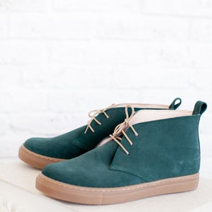 Dark Green Leather Shoes Handmade Aelia Sneakers Green Ankle Boots for Women image 8