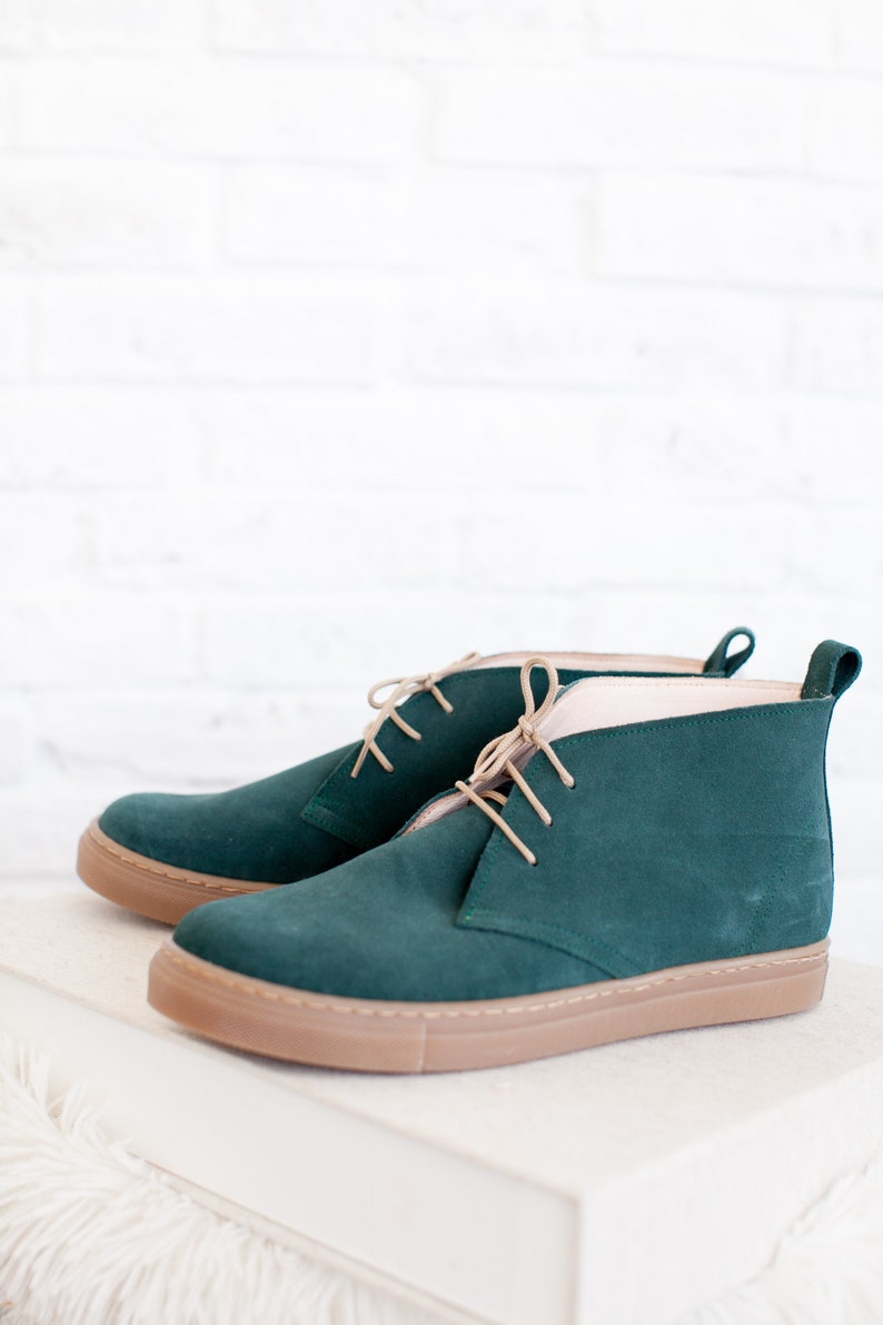 Dark Green Leather Shoes Handmade Aelia Sneakers Green Ankle Boots for Women image 8