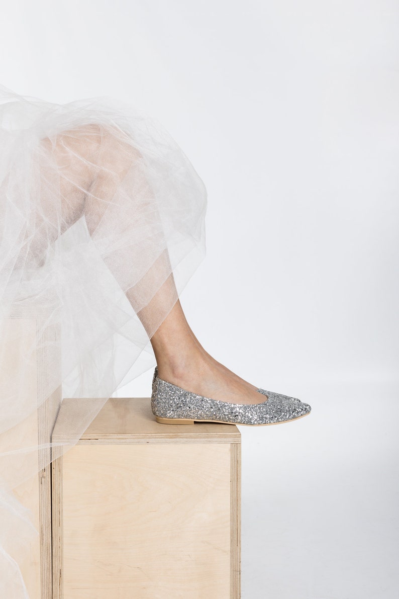 silver sparkle ballet flats
