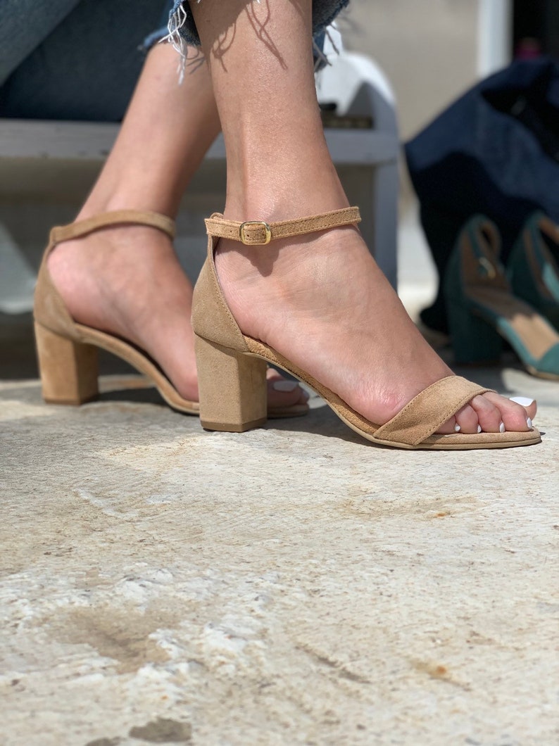 Beige Ankle Strap Sandals . Suede Leather High Heels Sandals Beige Ankle Strap Sandals . Suede Leather High Heels Sandals