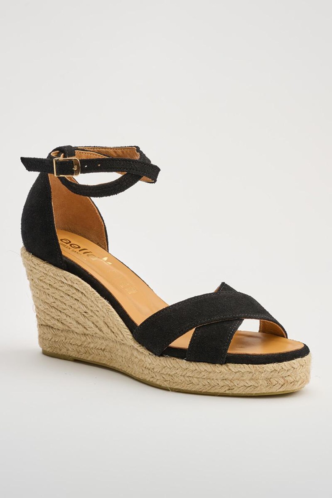 Open Toe Criss Cross Black Espadrilles Suede Leather  display picture 1