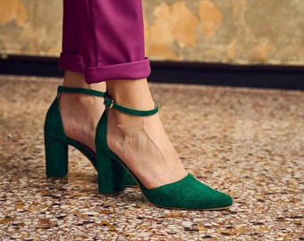 Handgefertigte Mittlere Block Heels Frau in Grüne Wildleder, Neue kollektion Emerald grün