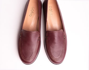 Burgundy Handmade Women Loafers Shoes/women burgundy leather shoes/ office Leather Shoes/ comfy flats slip on fr all day- last 38 size
